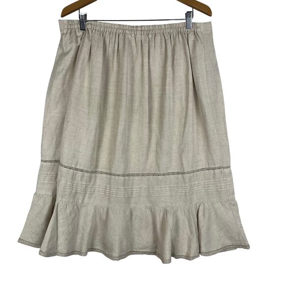 CJ Banks Tiered Skirt Women 18W Natural Beige Linen Rayon Elastic Waist Ruffle - Picture 2 of 9